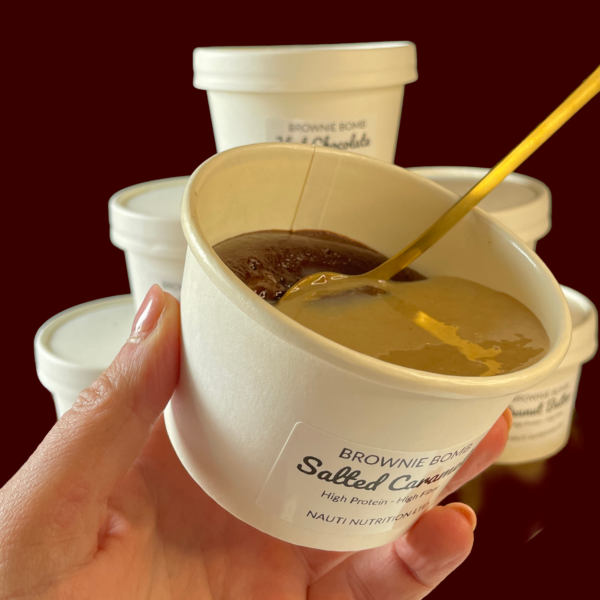 Salted caramel brownie bomb in a pot